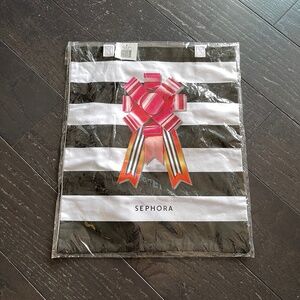 New Sephora VIB Bow Canvas Tote Shopping Bag Black & White Stripe Holiday